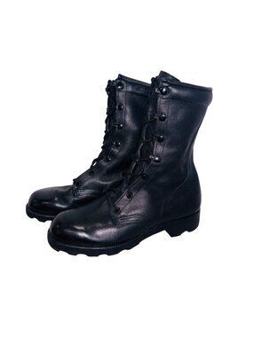 Black Biker Leather Military Combat Boots 4 USA-Made Heavy-Duty Lace-Up Lug Sole